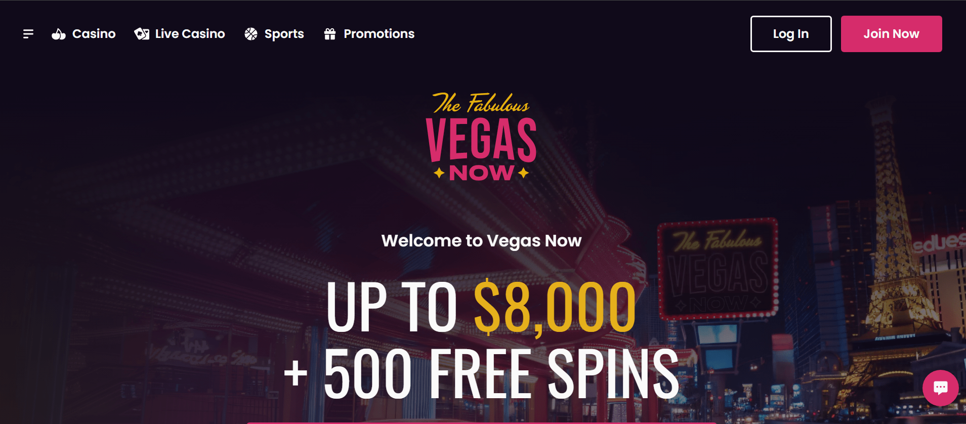 Snapshot showing VegasNow casino interface